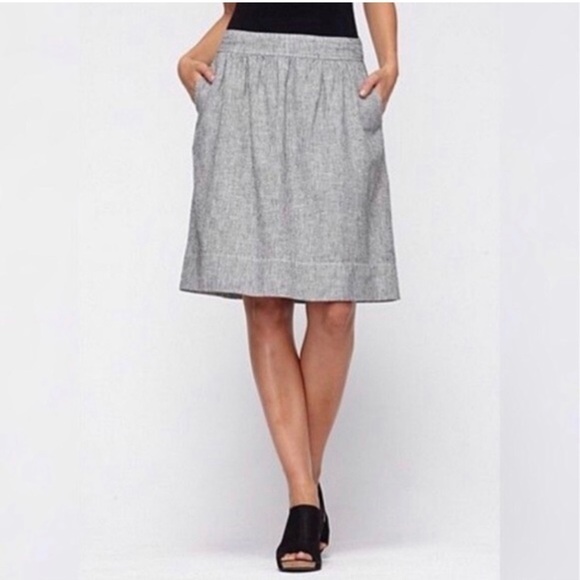 EILEEN FISHER Skirt A-Line Blue & White Railroad Stripe Hemp Skirt Size L - Picture 1 of 8